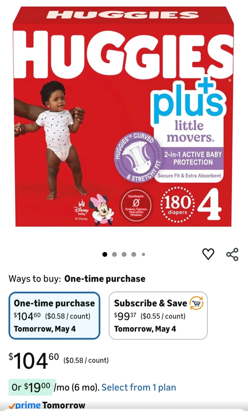 Huggies Plus Little Movers Diapers Size 4 - 180 Count