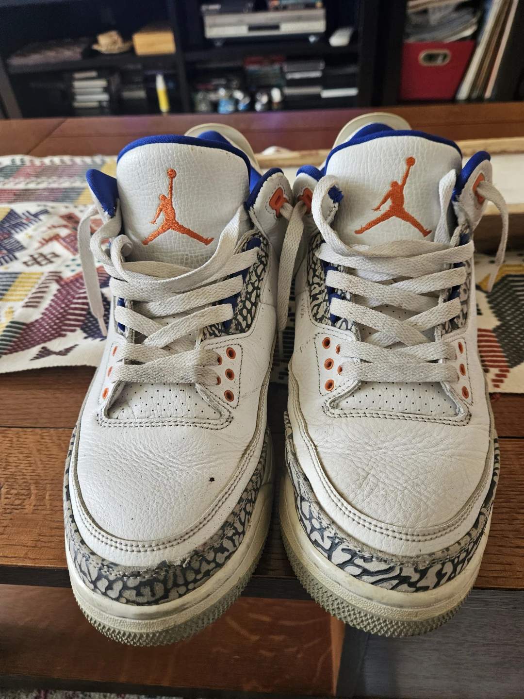 Jordan 3 Retro White Orange Blue Cement Print Sneakers