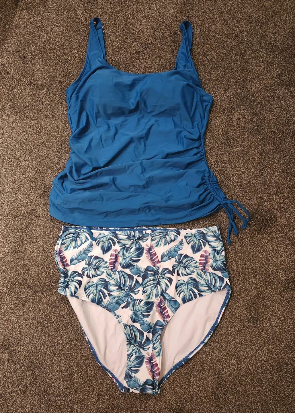 B2PRITY Women's Blue Tropical Print Tankini Swimsuit XL