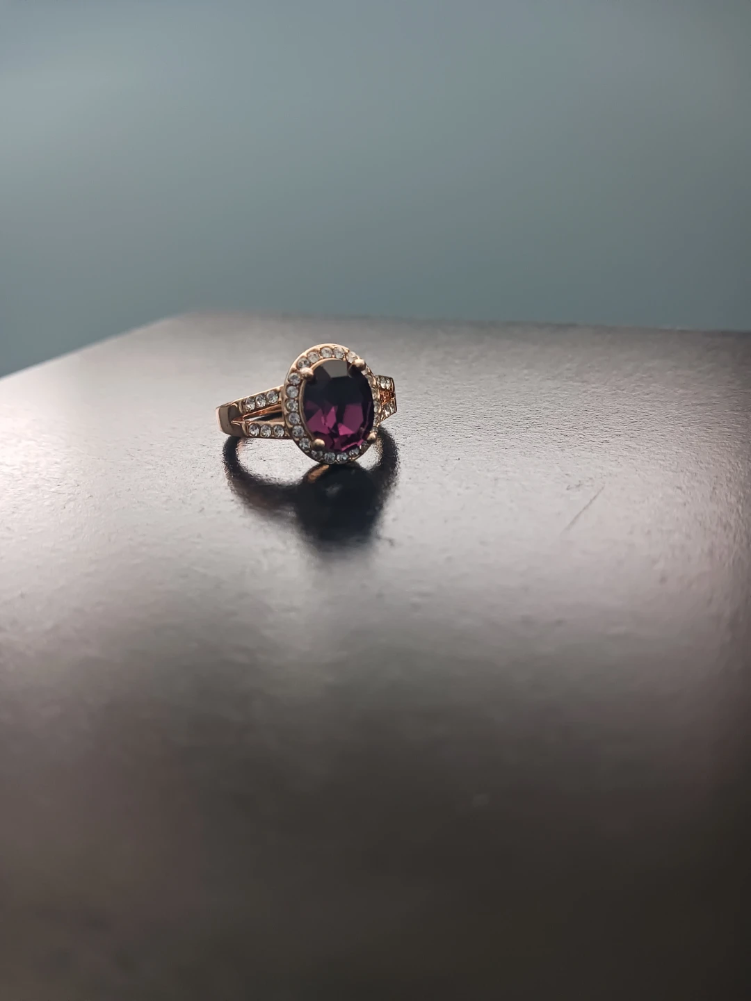 Oval Purple Gemstone Ring with Pave Accents