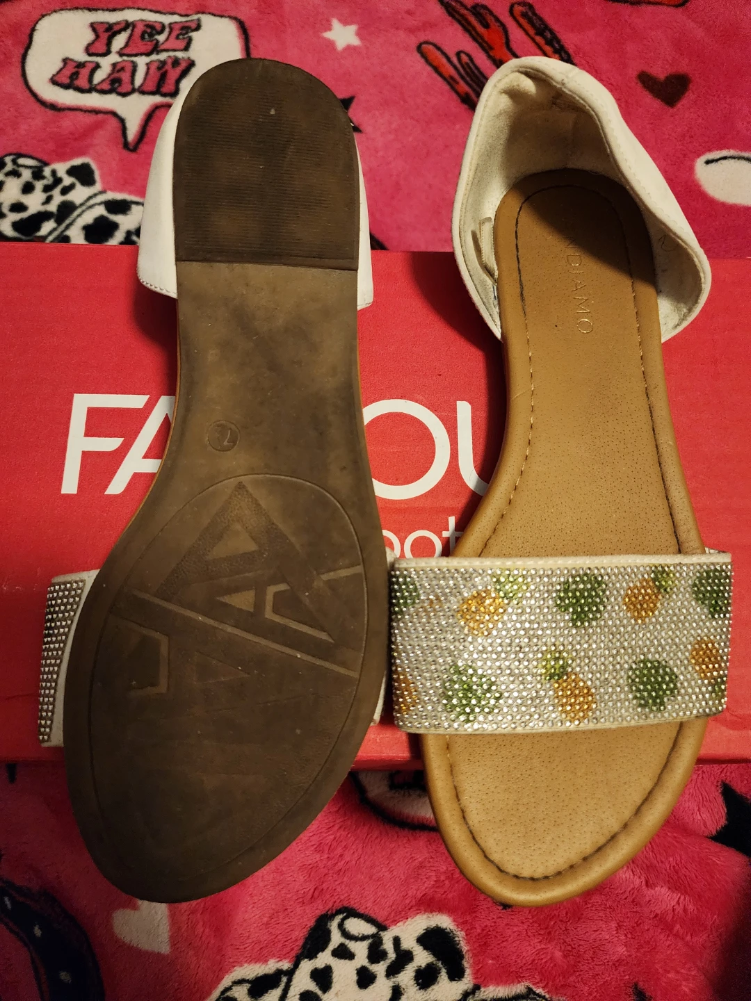 Fabulously Fun Pineapple Embellished Flat Sandals Size 7 - photo 2