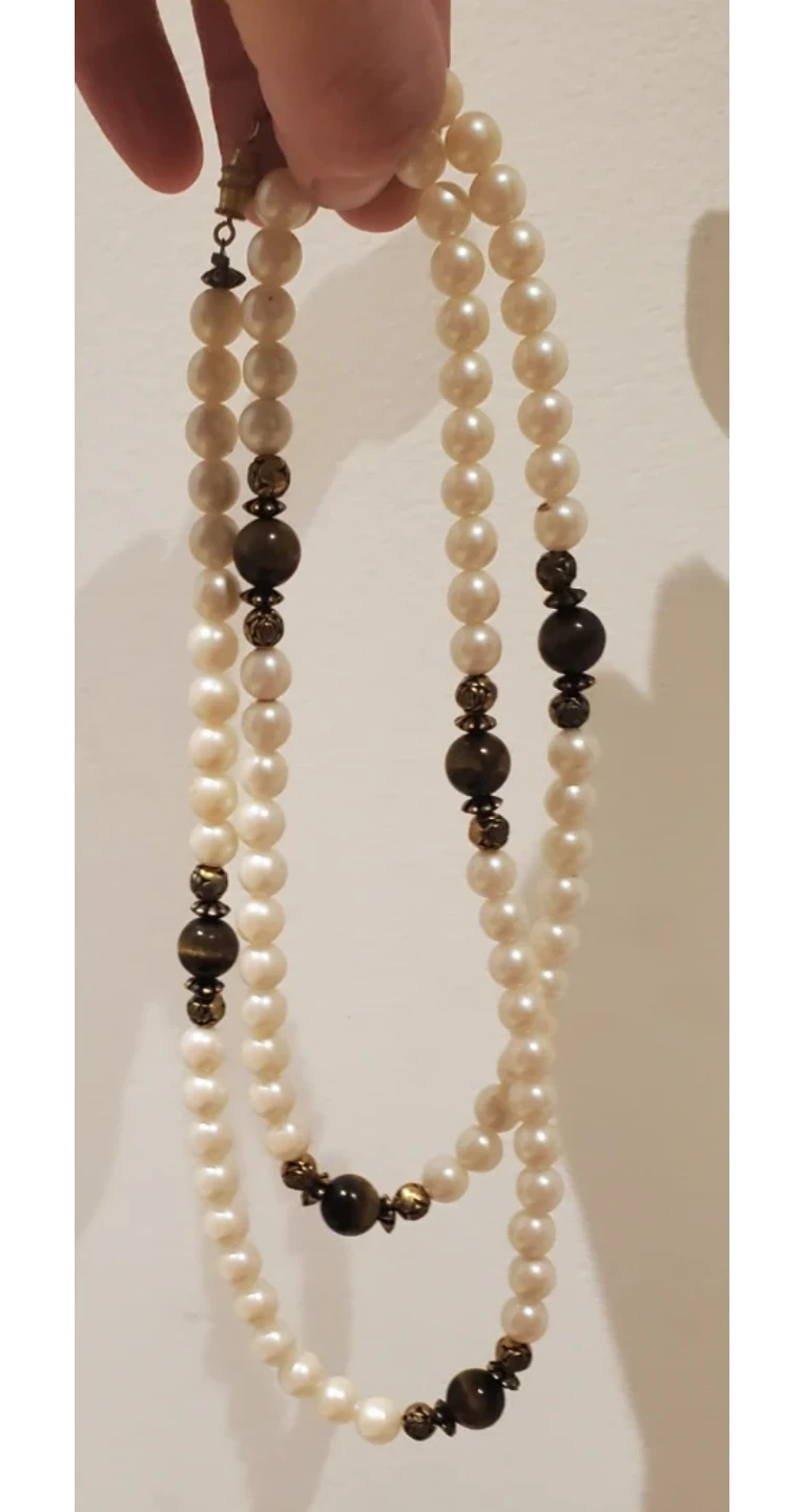 Pearl Necklace with Tiger Eye Beads - photo 4