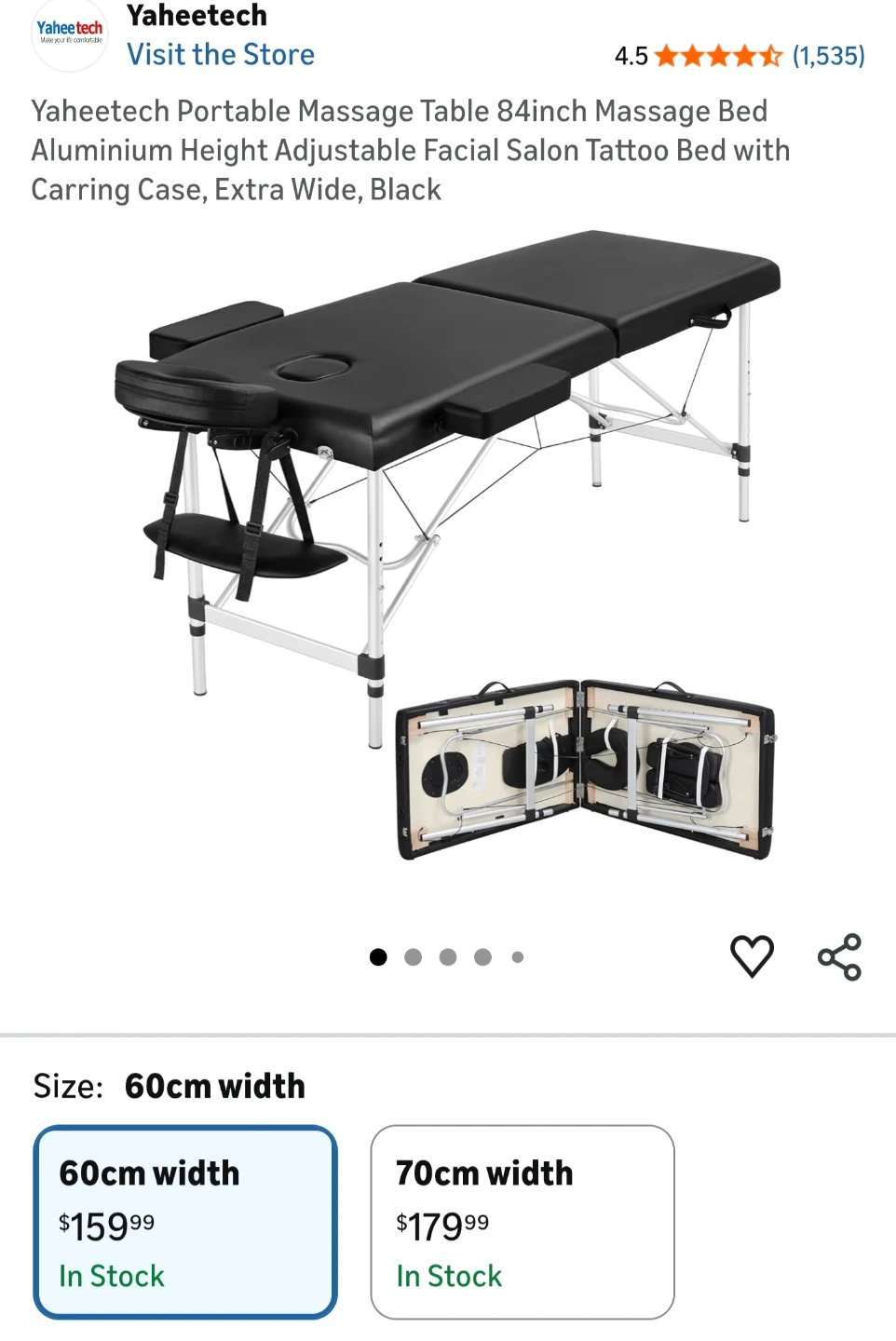 Yaheetech Portable Massage Table 60cm Width Black