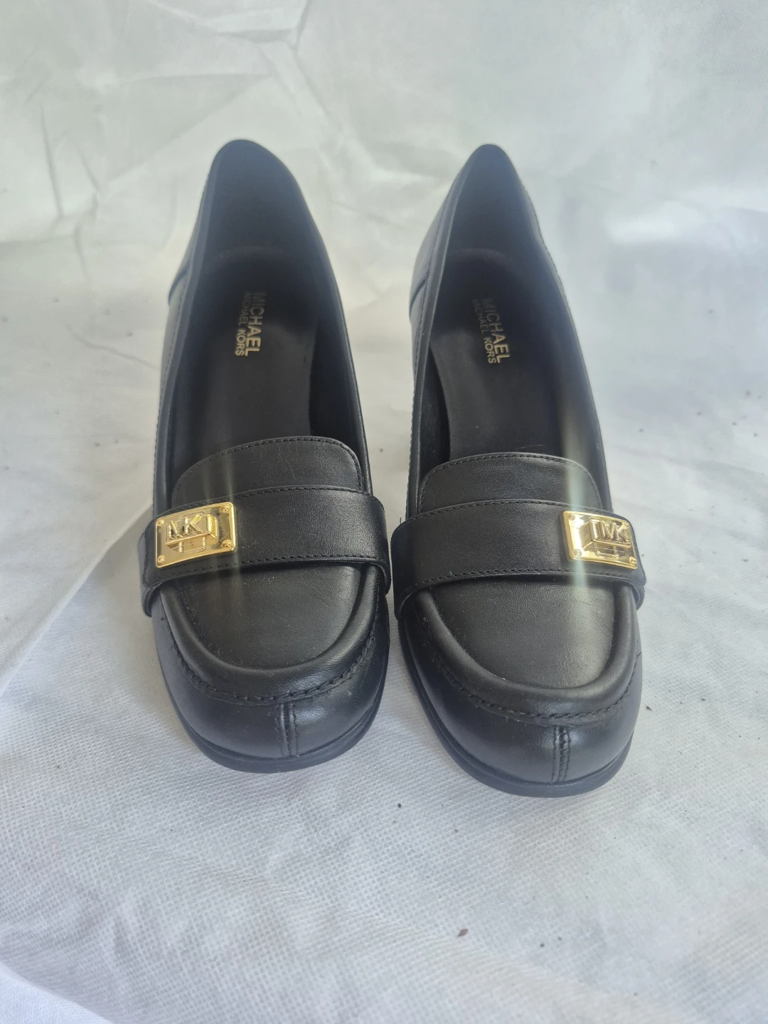 Michael Kors Black Leather Block Heel Loafers