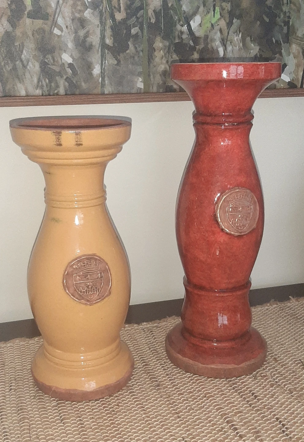 Pair of Ceramic candle holders - Yellow and orange