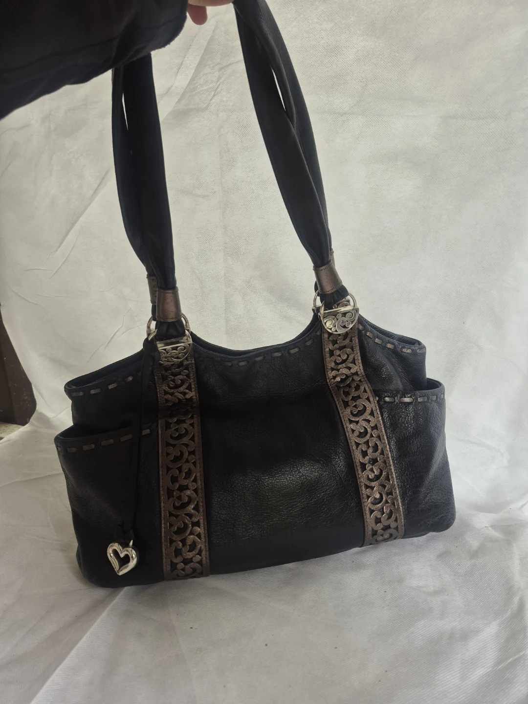 Brighton Black Leather Tote Bag with Decorative Trim - photo 2