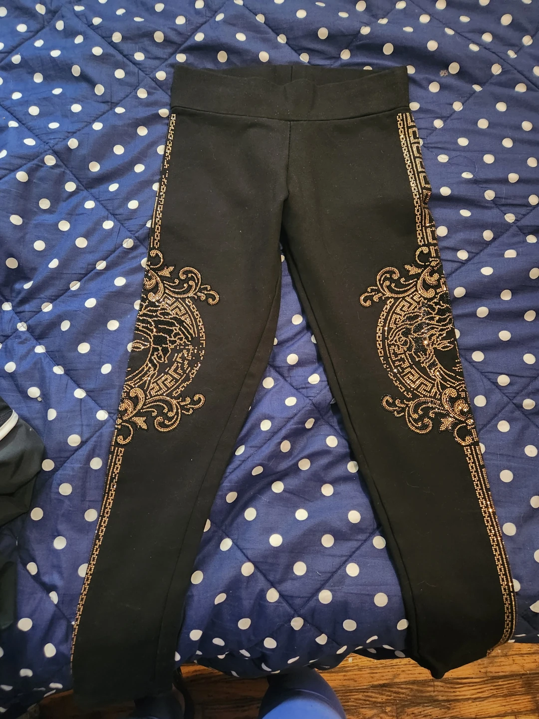 Black Leggings with Gold Medusa Print