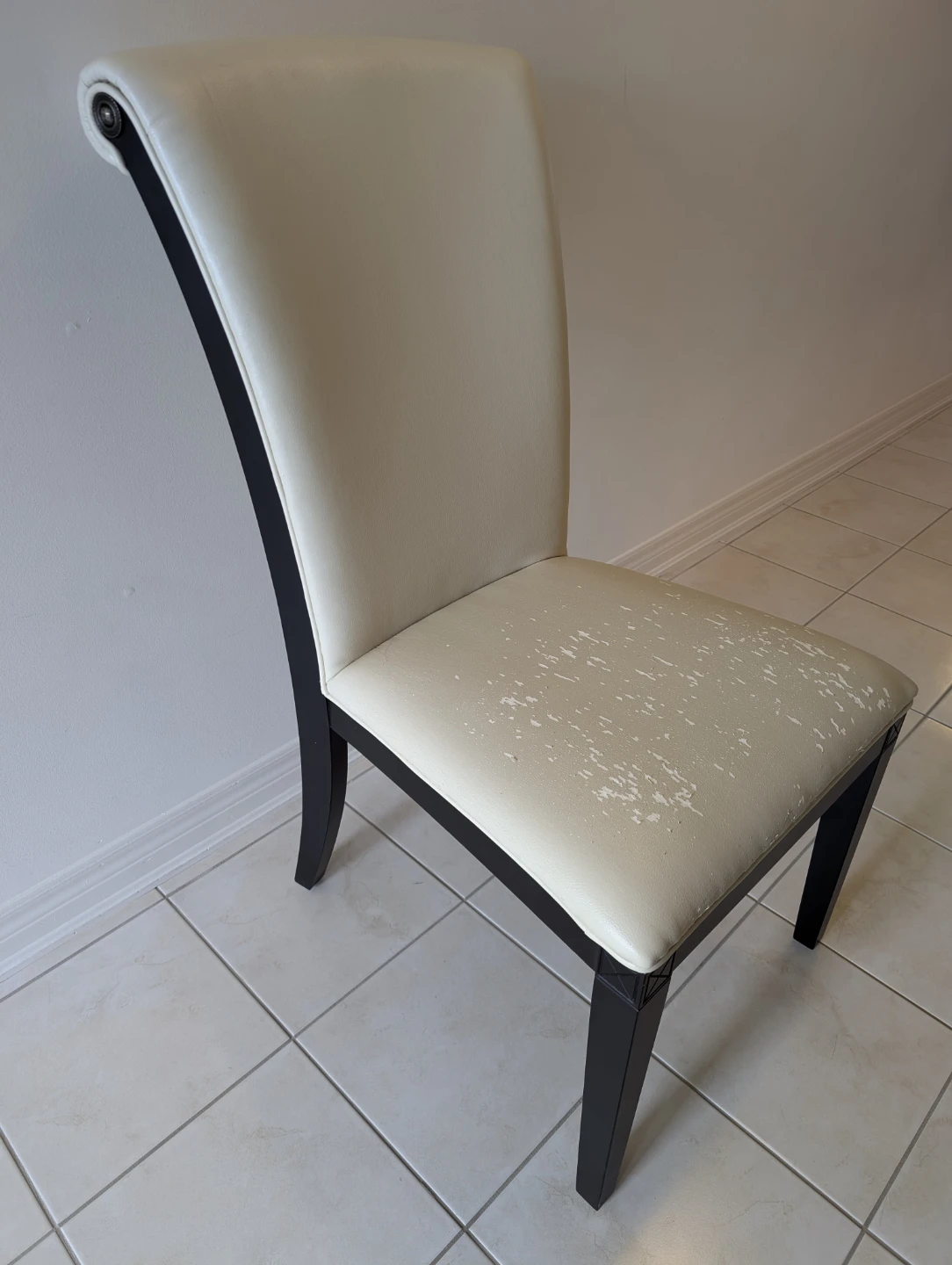 Dining Chair - Beige Faux Leather, Wood Frame - photo 5