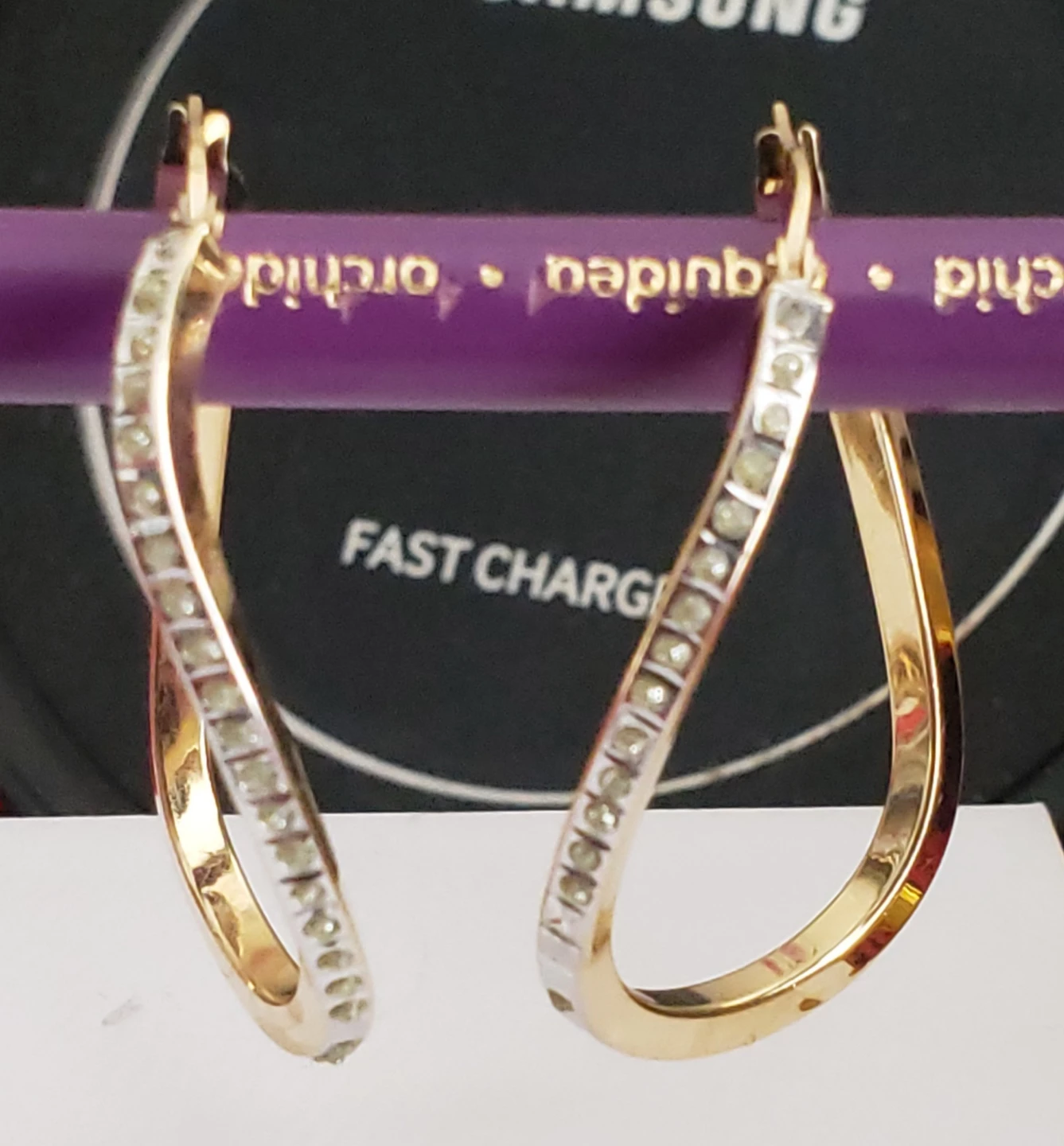 14K Gold hoops earrings with natural Diamonds sale - photo 2