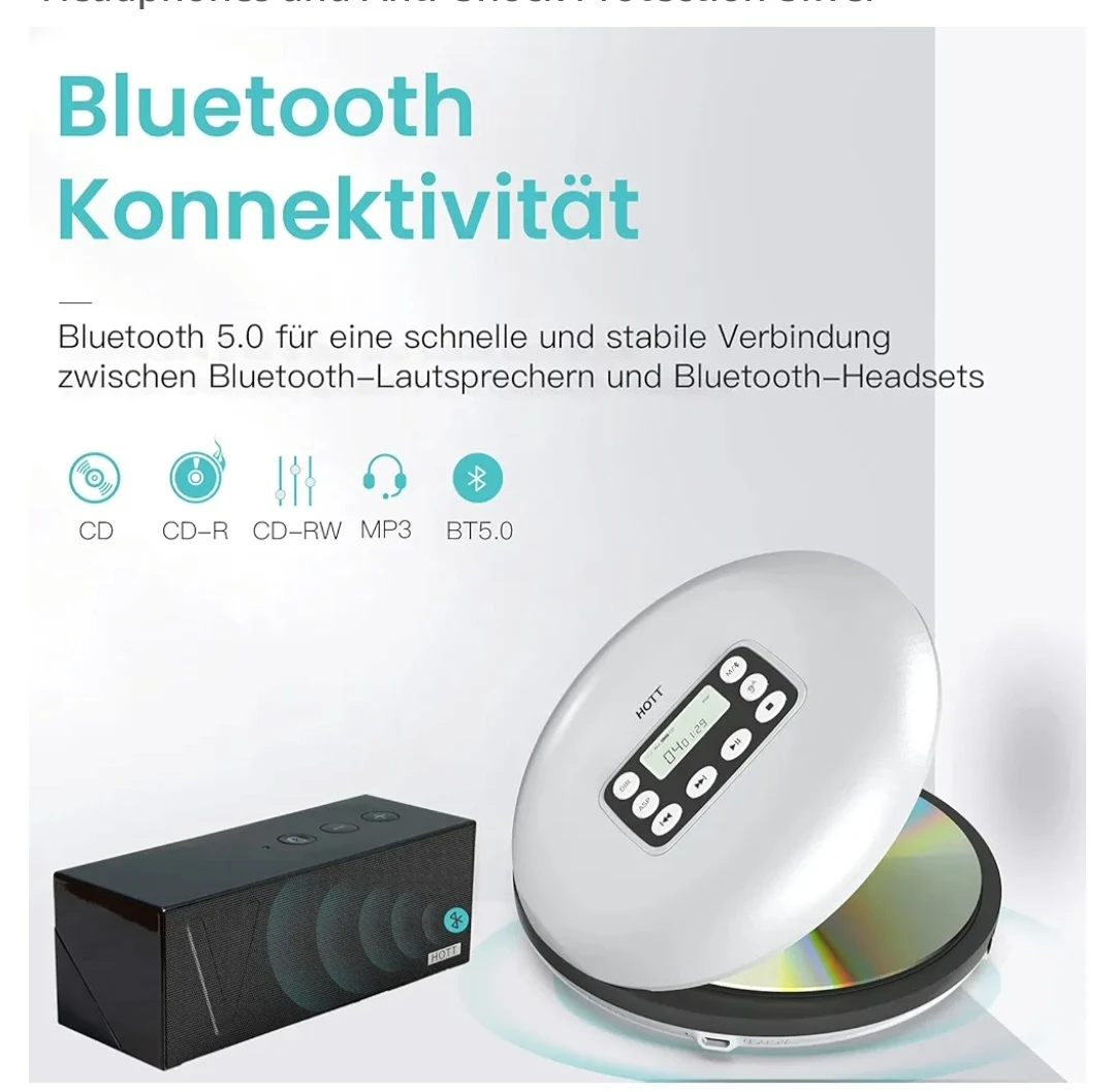 HOTT Portable CD Player with Bluetooth - photo 2