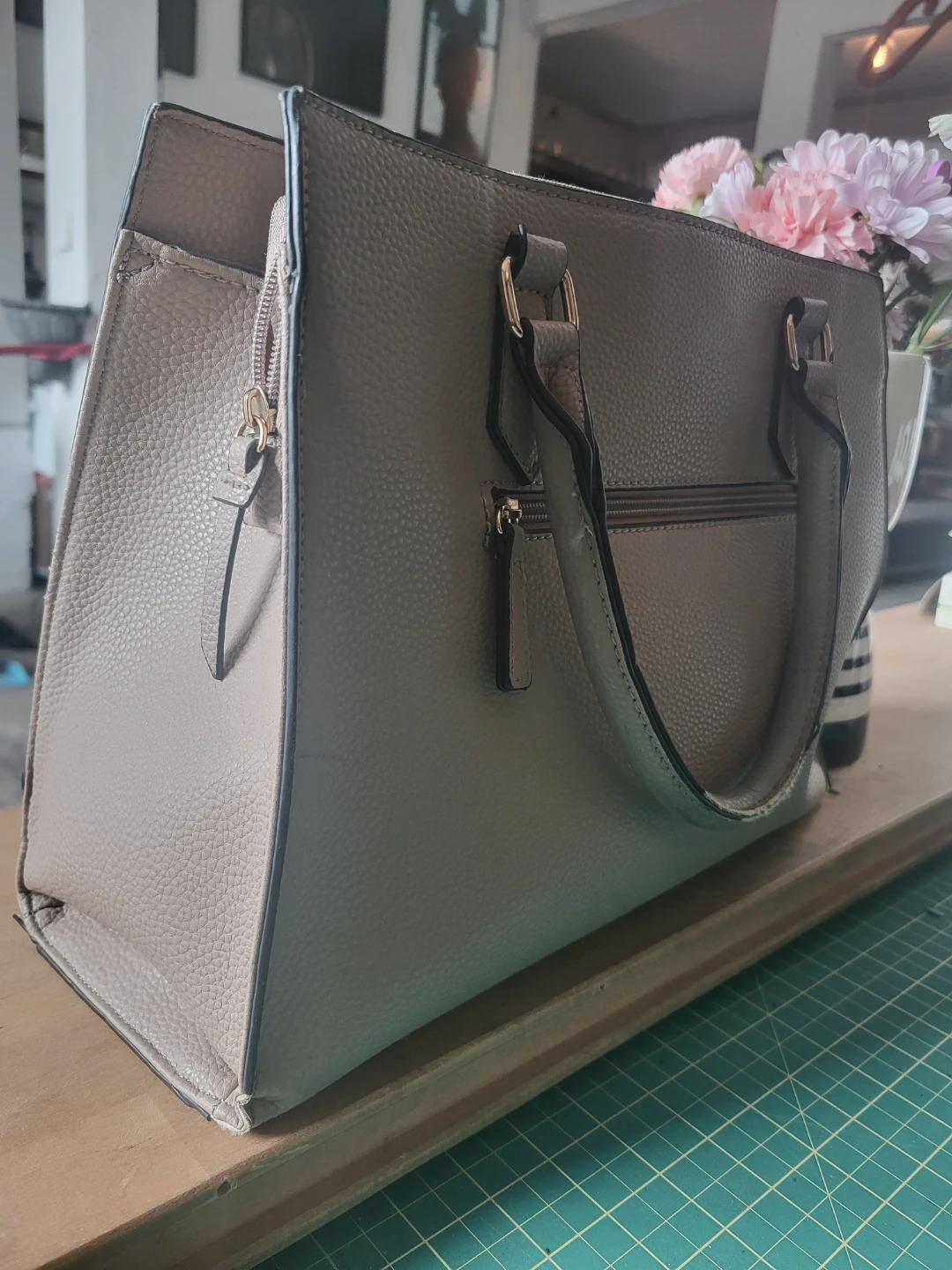 Lily & Ivy Taupe Faux Leather Satchel Handbag