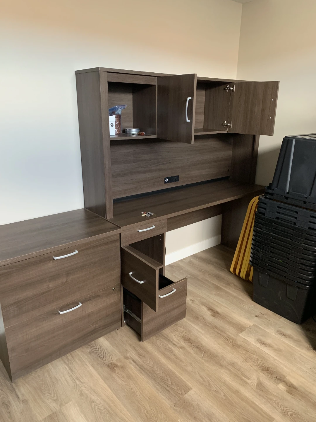 Dark Wood Desk with Hutch and Drawers