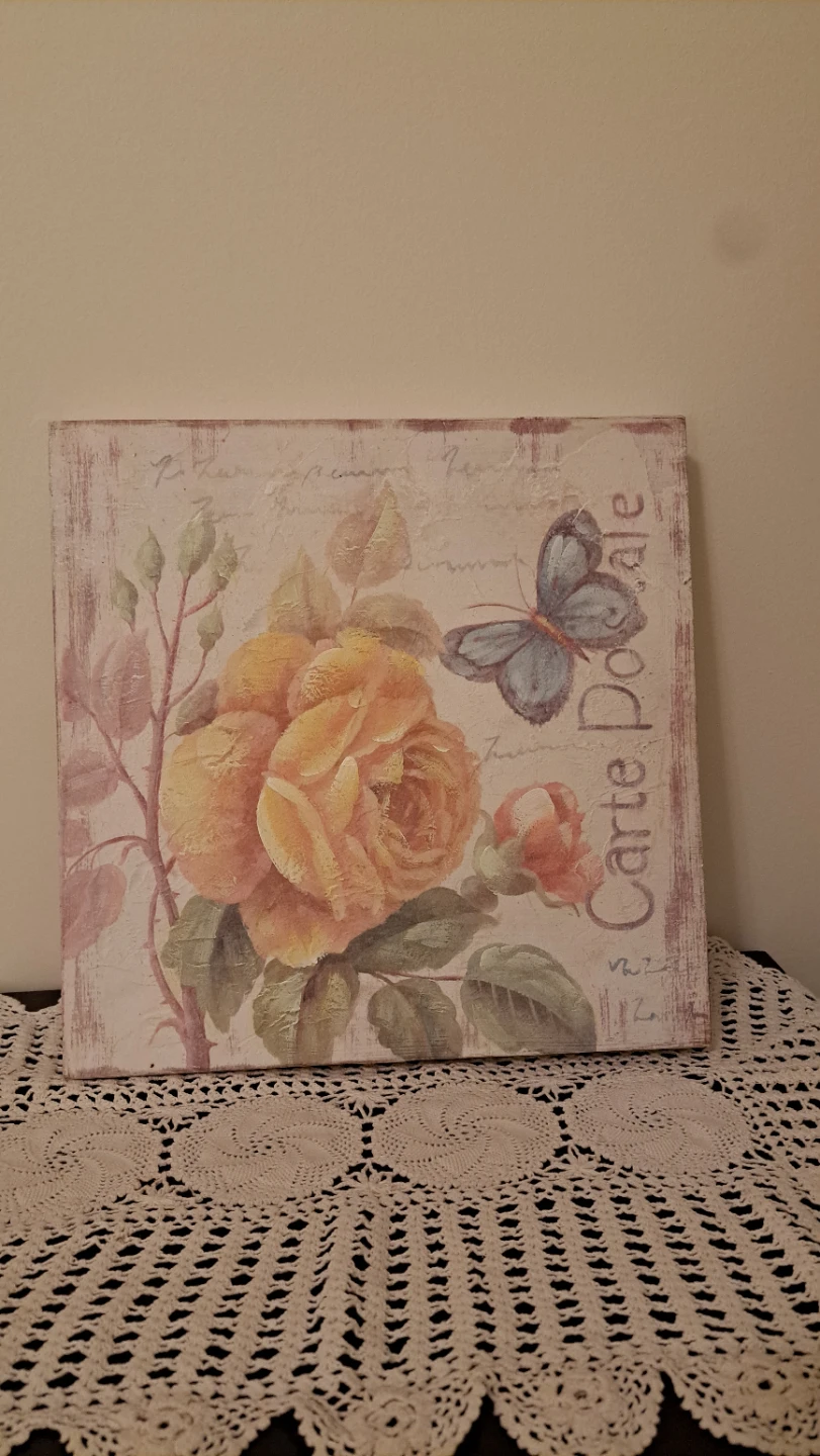 Wall Art Painting with Roses and Butterfly