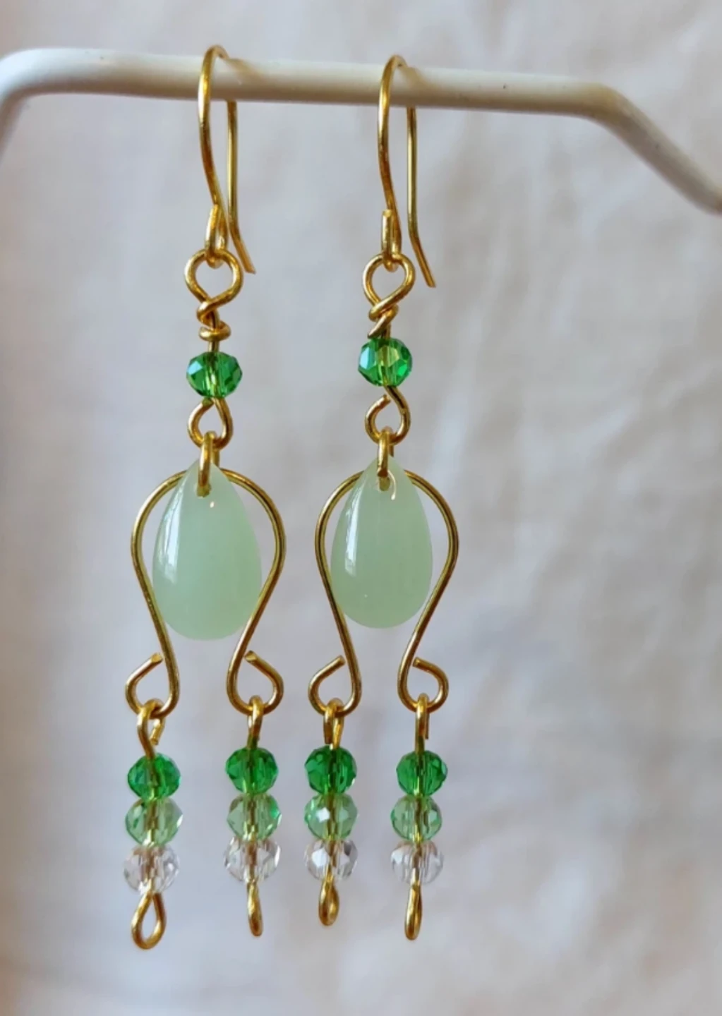 Handmade Green Bead Dangle Earrings
