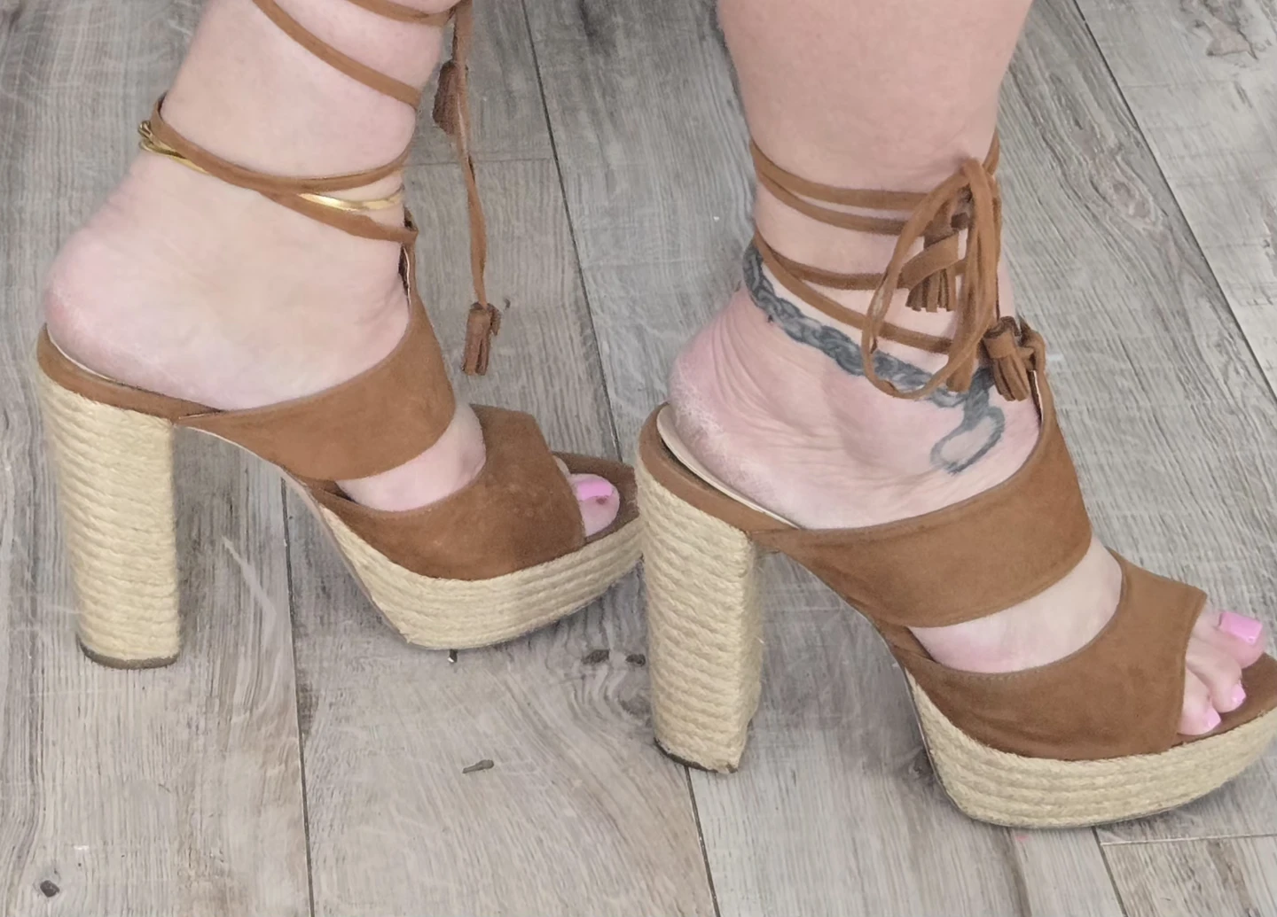 Brown Suede Lace-Up Platform Heels - photo 2