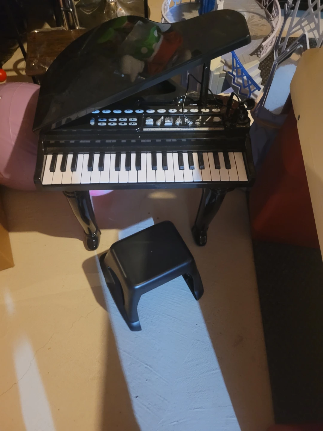 Black Baby Grand Piano Toy Keyboard with Stool