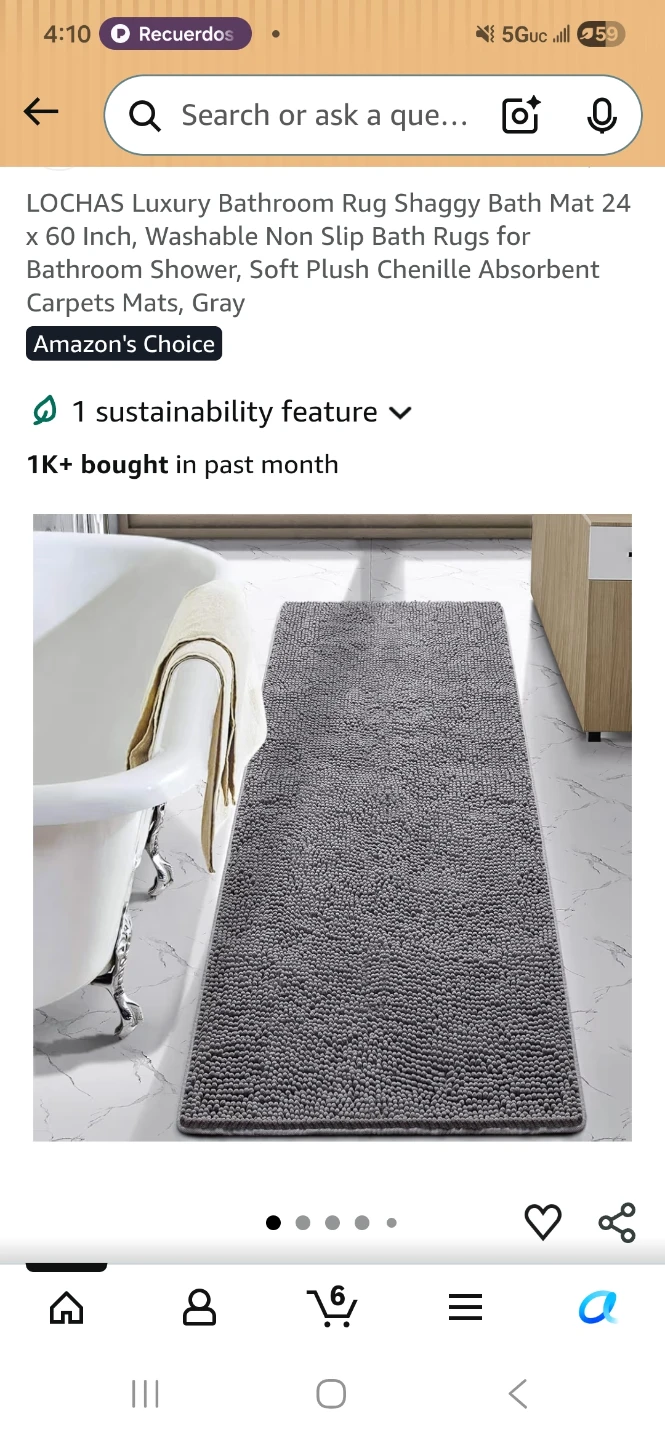 LOCHAS Luxury Bathroom Shaggy Bath Mat - 24 x 60 Inch, Gray