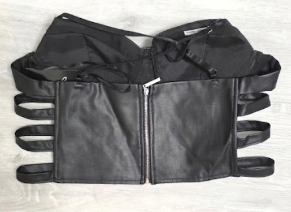 Say What Black Faux Leather Corset Top with Strappy Details - photo 2