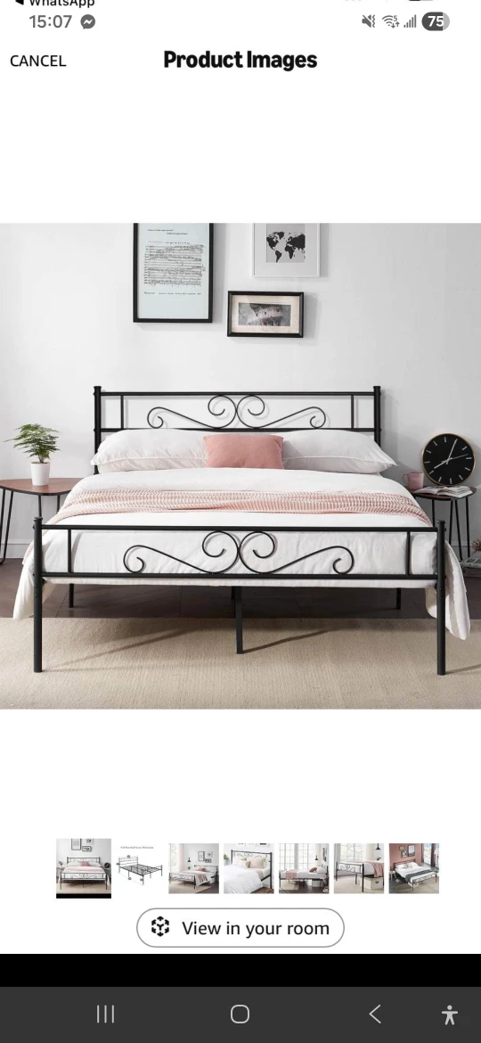 Full Size Black Metal Bed Frame with Decorative Headboard