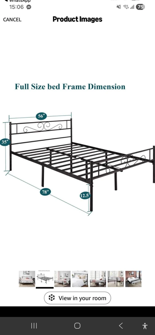 Full Size Black Metal Bed Frame with Decorative Headboard - photo 2