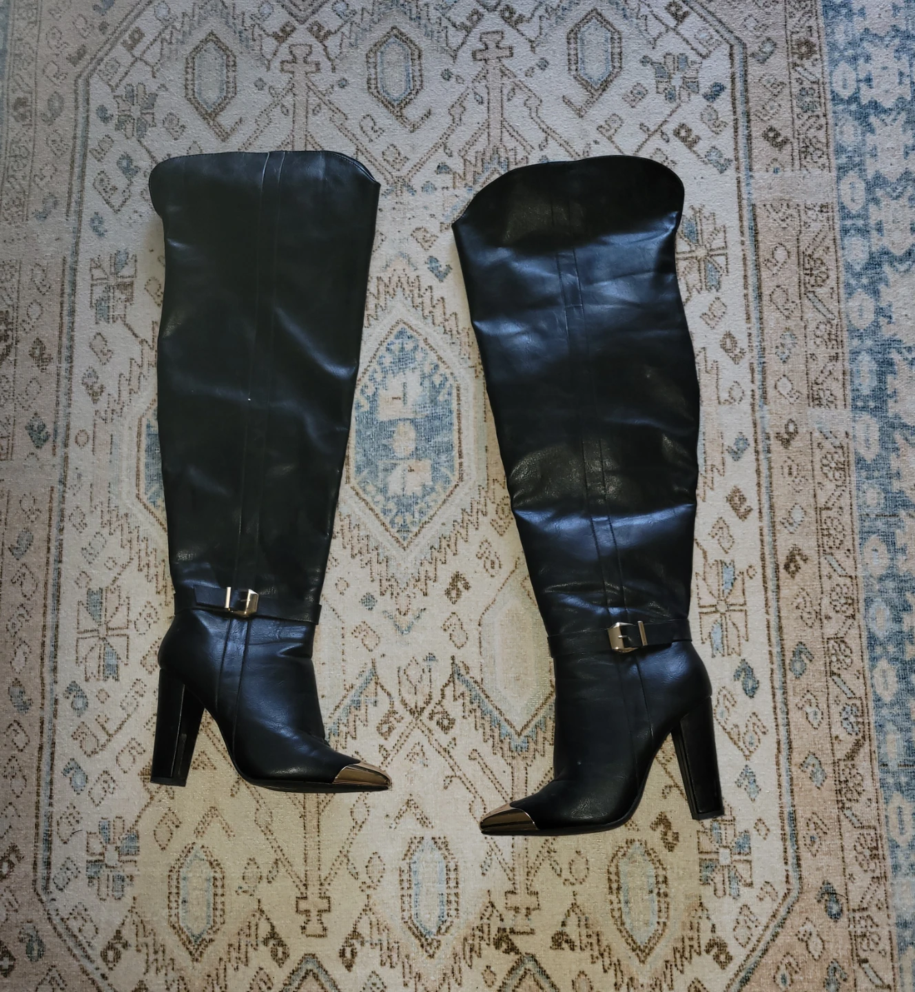 Western inspired Black Over-the-Knee Boots with Gold Accents - photo 2