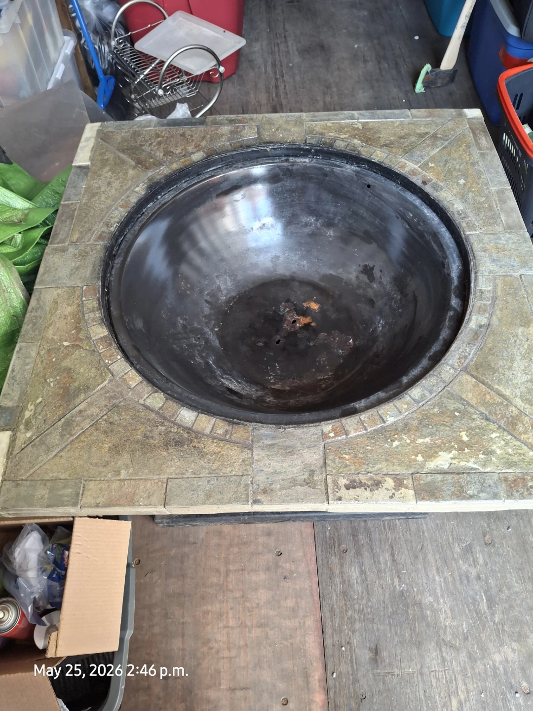 Outdoor Fire Pit with Stone Base and Lid