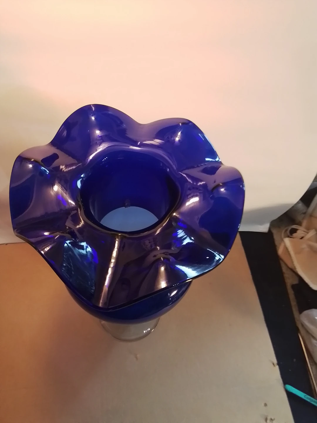 Vintage 16" Empress Ucagco Cobalt Blue Art Glass Vase - photo 3
