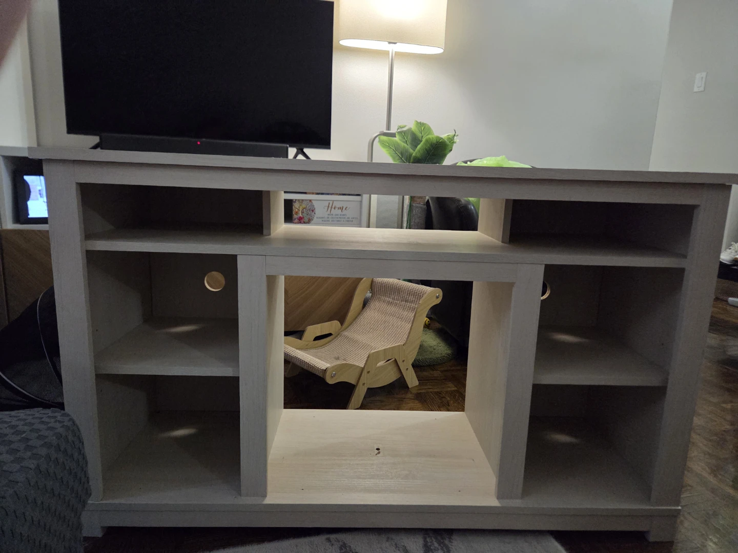 Light Wood TV Stand with Shelves