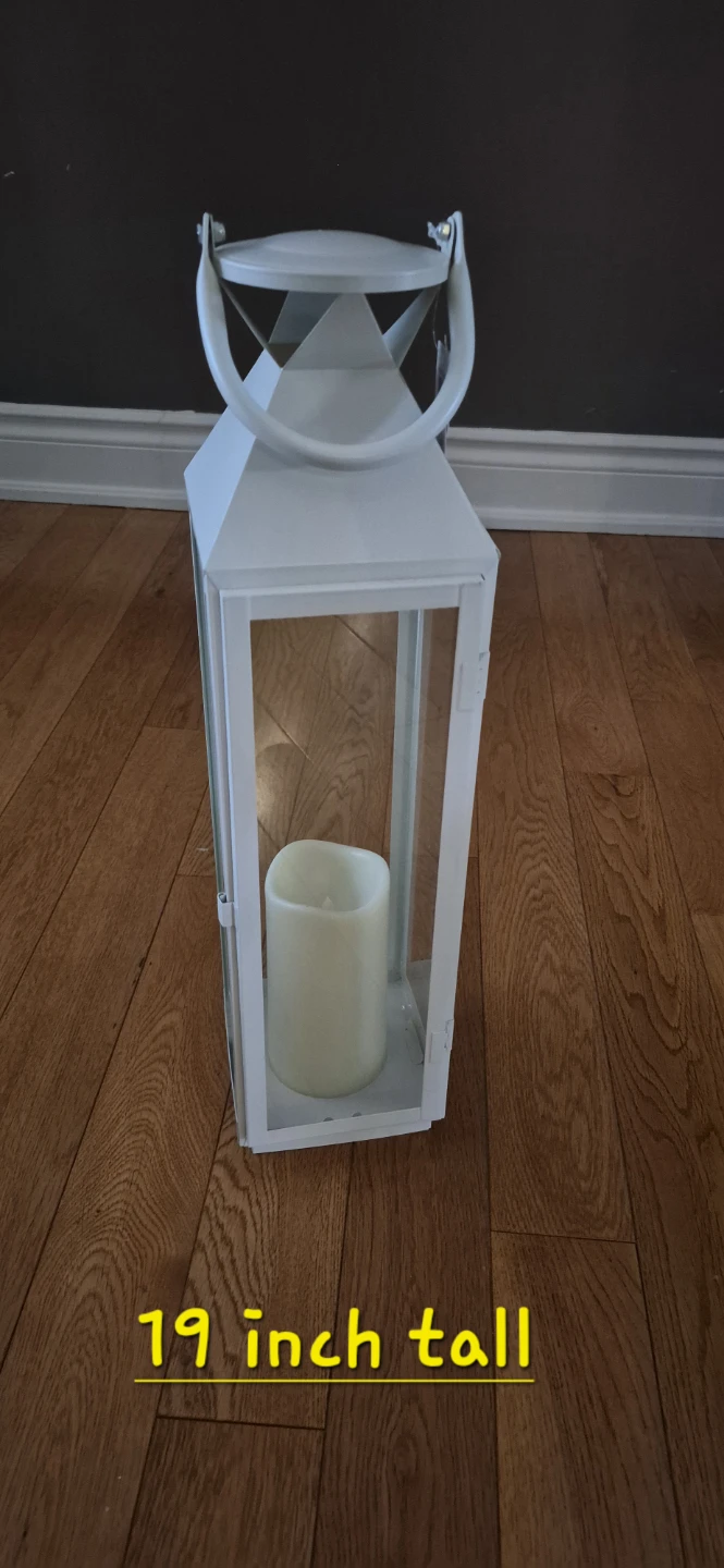 White Metal Lantern with LED Candle - 19 inch tall