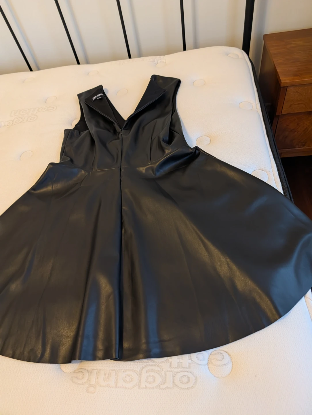 Steve Madden Black Faux Leather A-Line Dress - Size L - photo 3