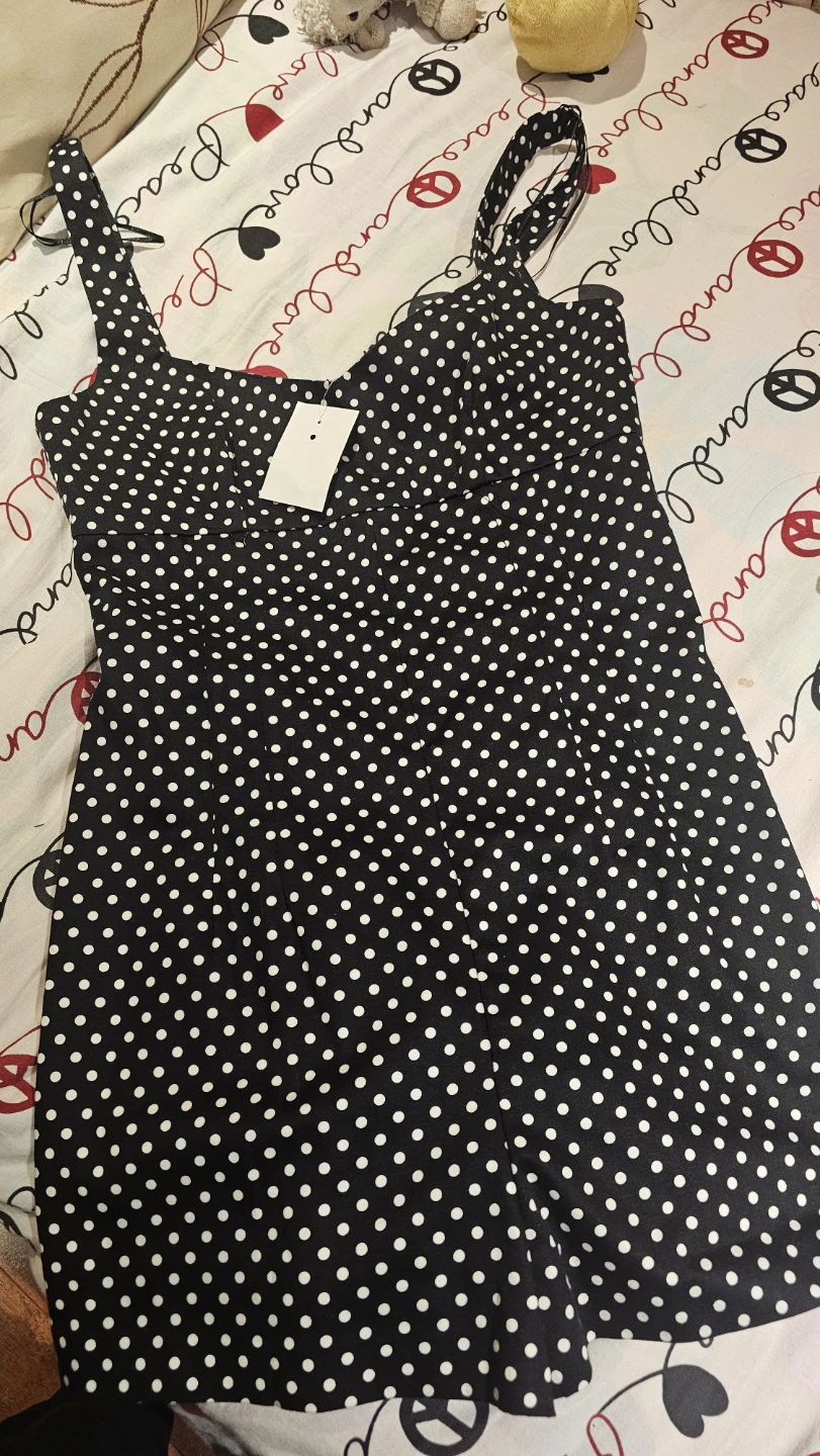 Zara Black Polka Dot Mini Dress Size Medium - photo 2