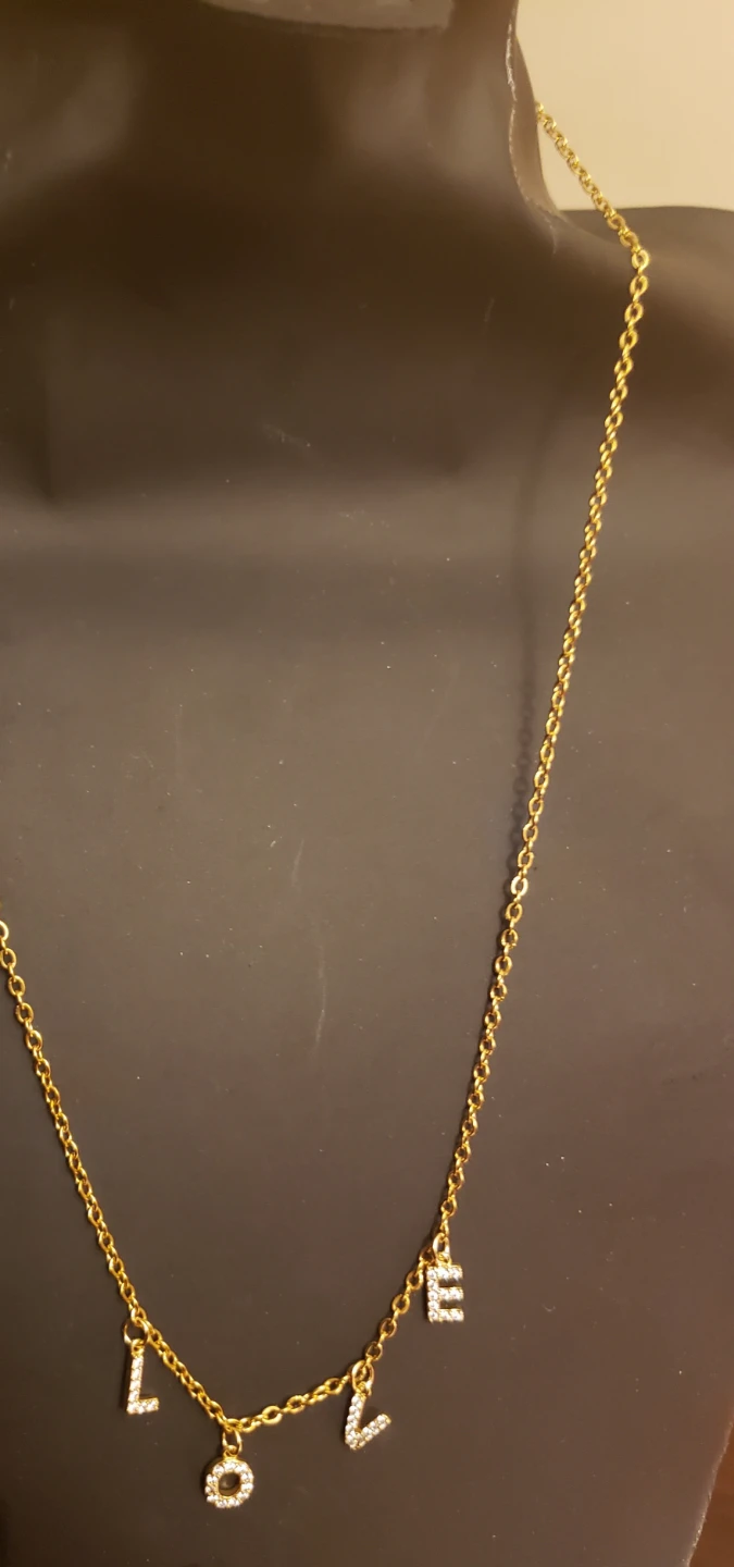Gold tone "LOVE" necklace with rhinestones - photo 2
