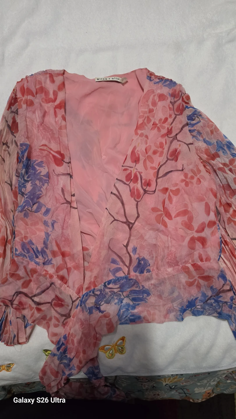 Alice + Olivia Pink Floral Print Tie Front Kimono Cardigan