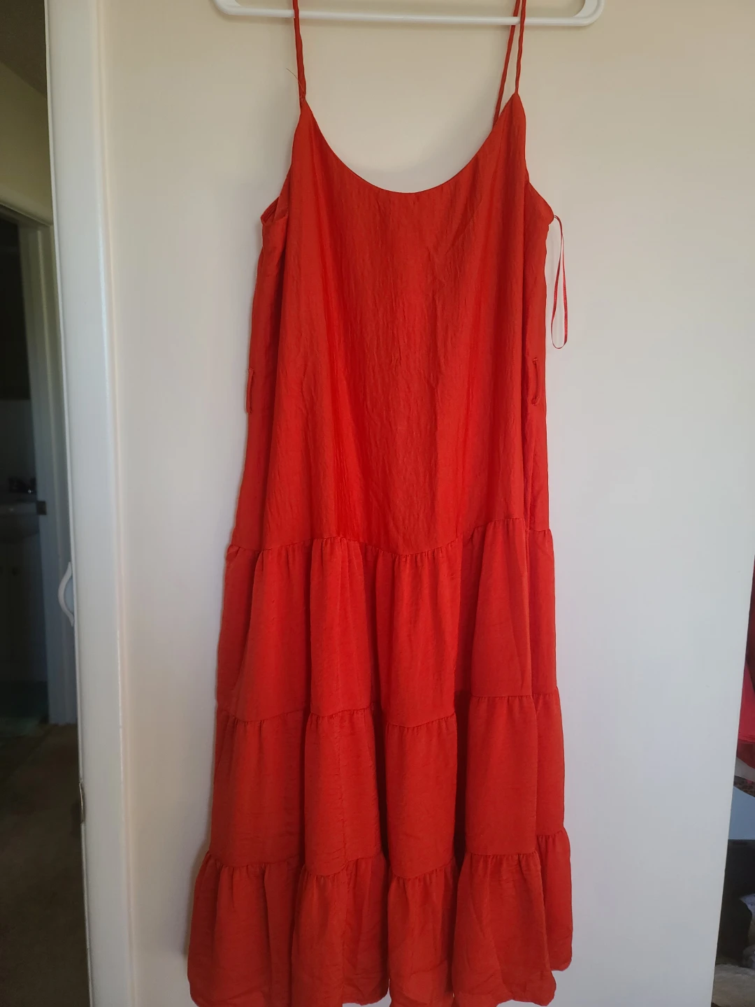 Red  Tiered Midi Dress