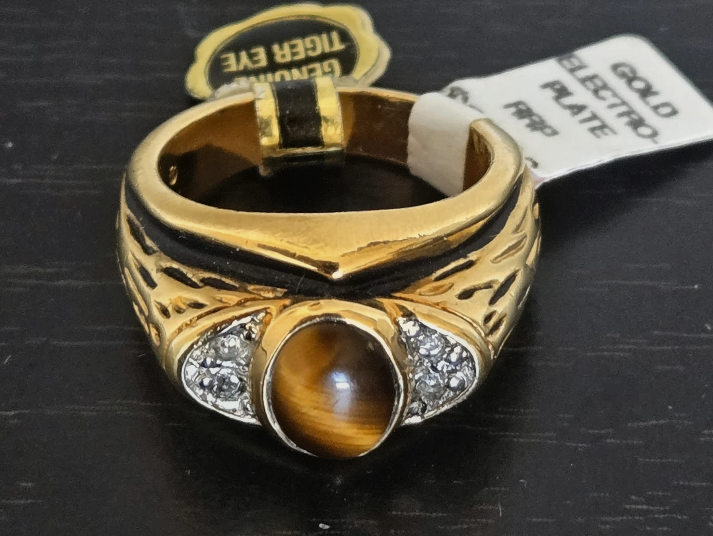 Men's Tiger Eye Ring-Gold Plated, NEW With Tags (Size 9)