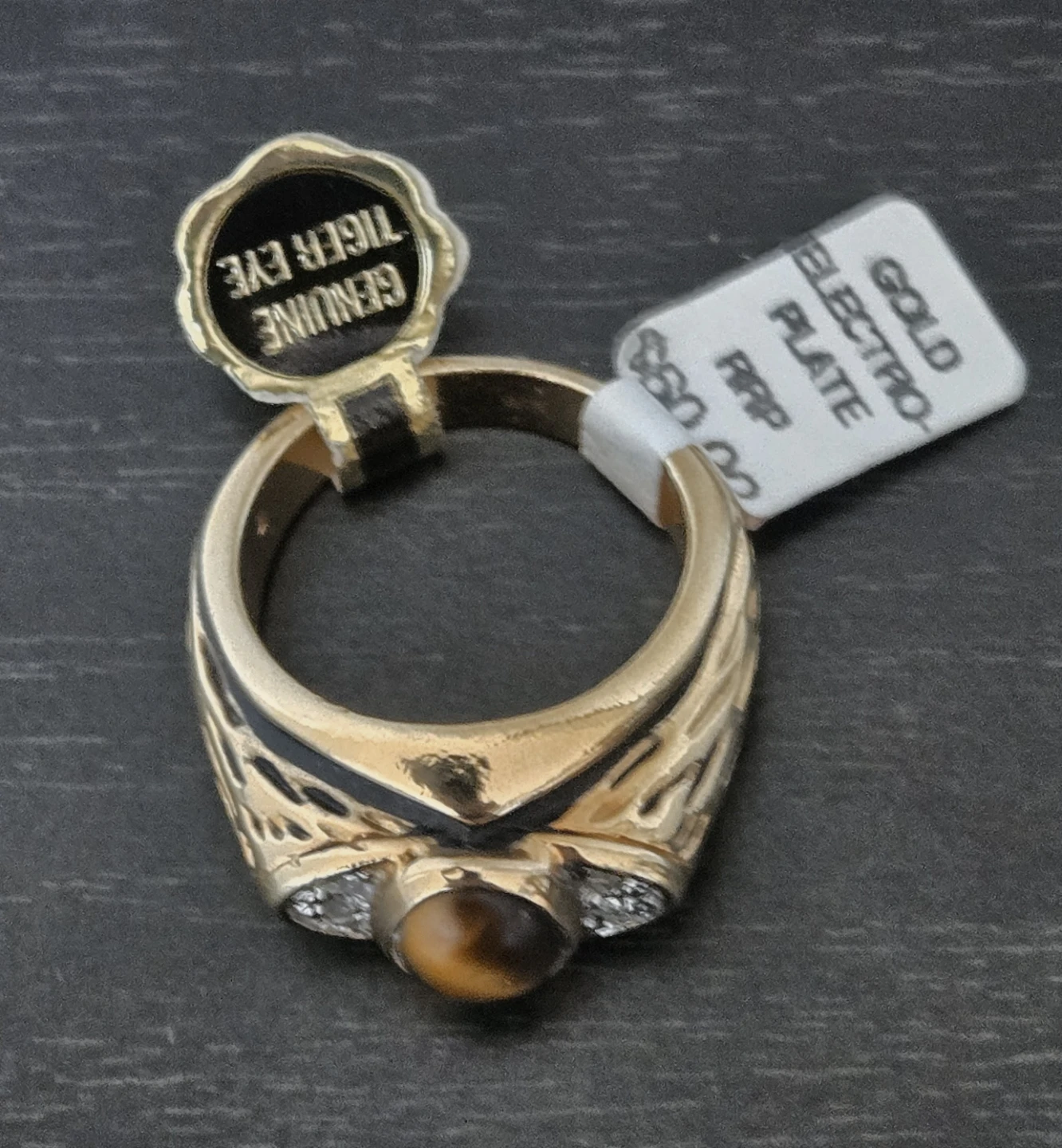Men's Tiger Eye Ring-Gold Plated, NEW With Tags (Size 9) - photo 3