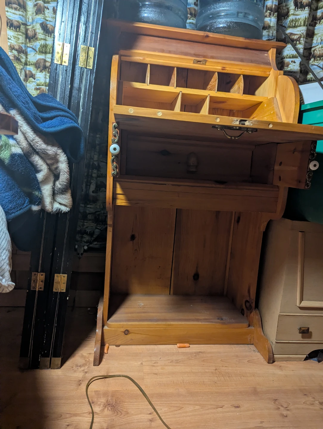 Wooden Secretary Desk with Compartments