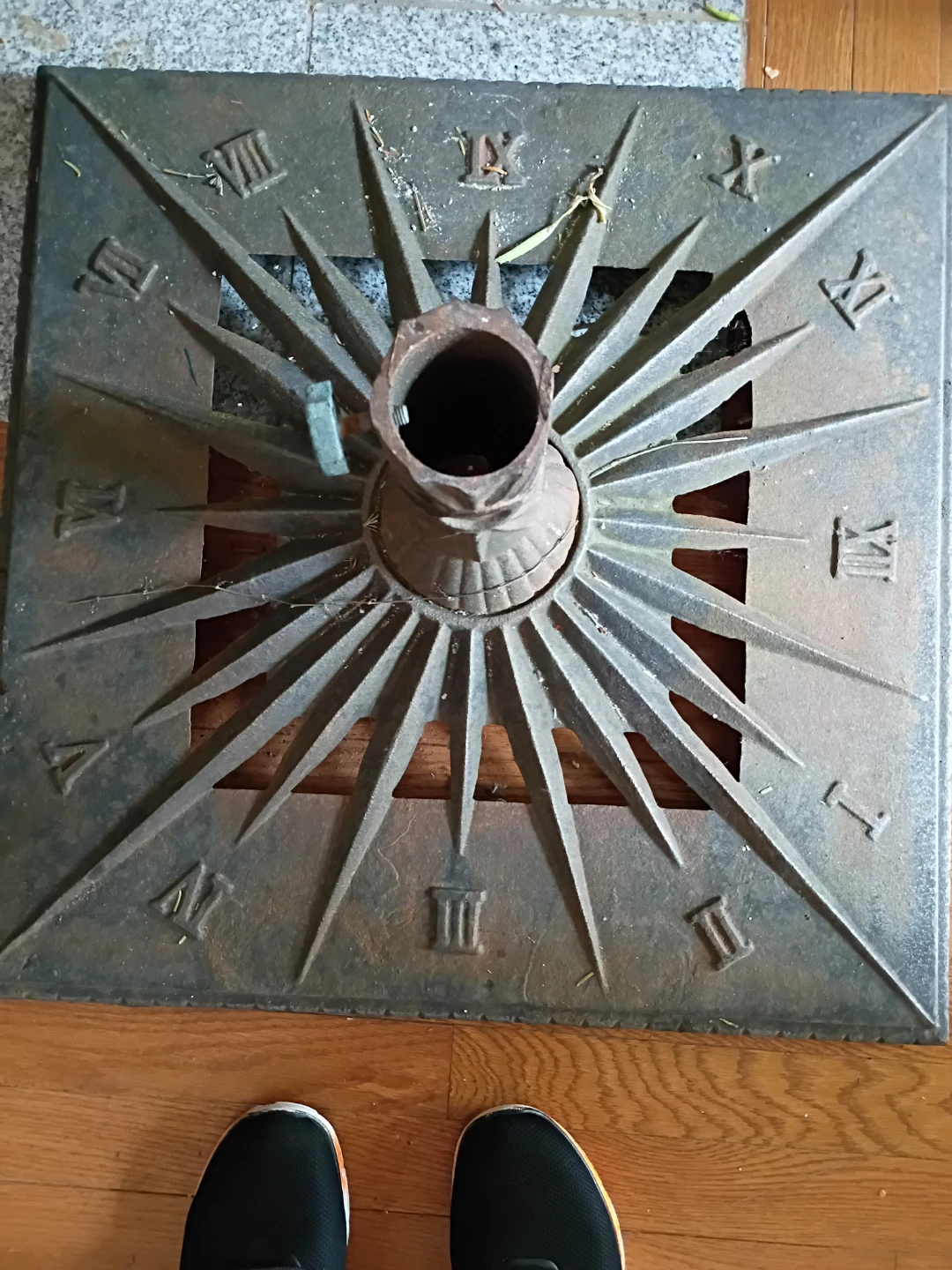 Vintage Cast Iron Roman Numeral Patio Umbrella Stand - photo 2