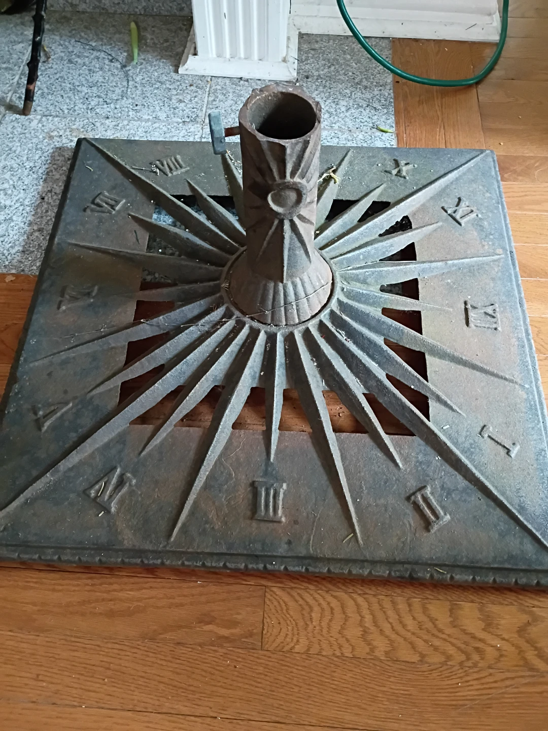 Vintage Cast Iron Roman Numeral Patio Umbrella Stand - photo 3