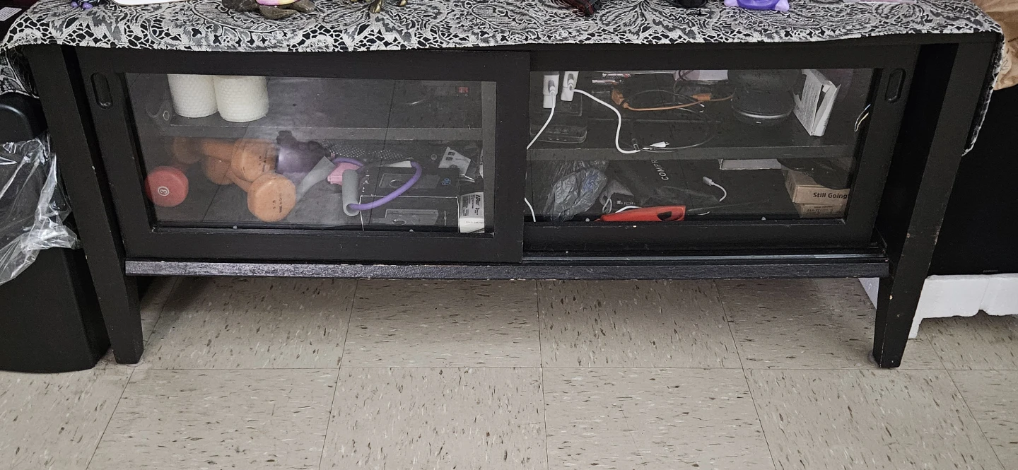 Black Entertainment TV Stand with Glass Sliding Doors - photo 2