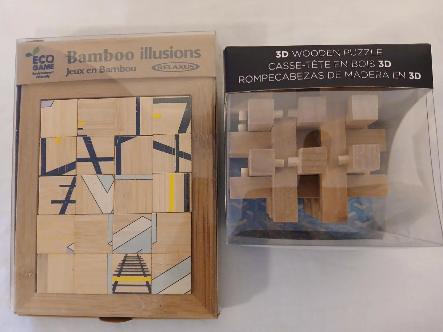 Bamboo Illusions Puzzle & Montoy Brain Twister 3D Wooden Puzzle.
