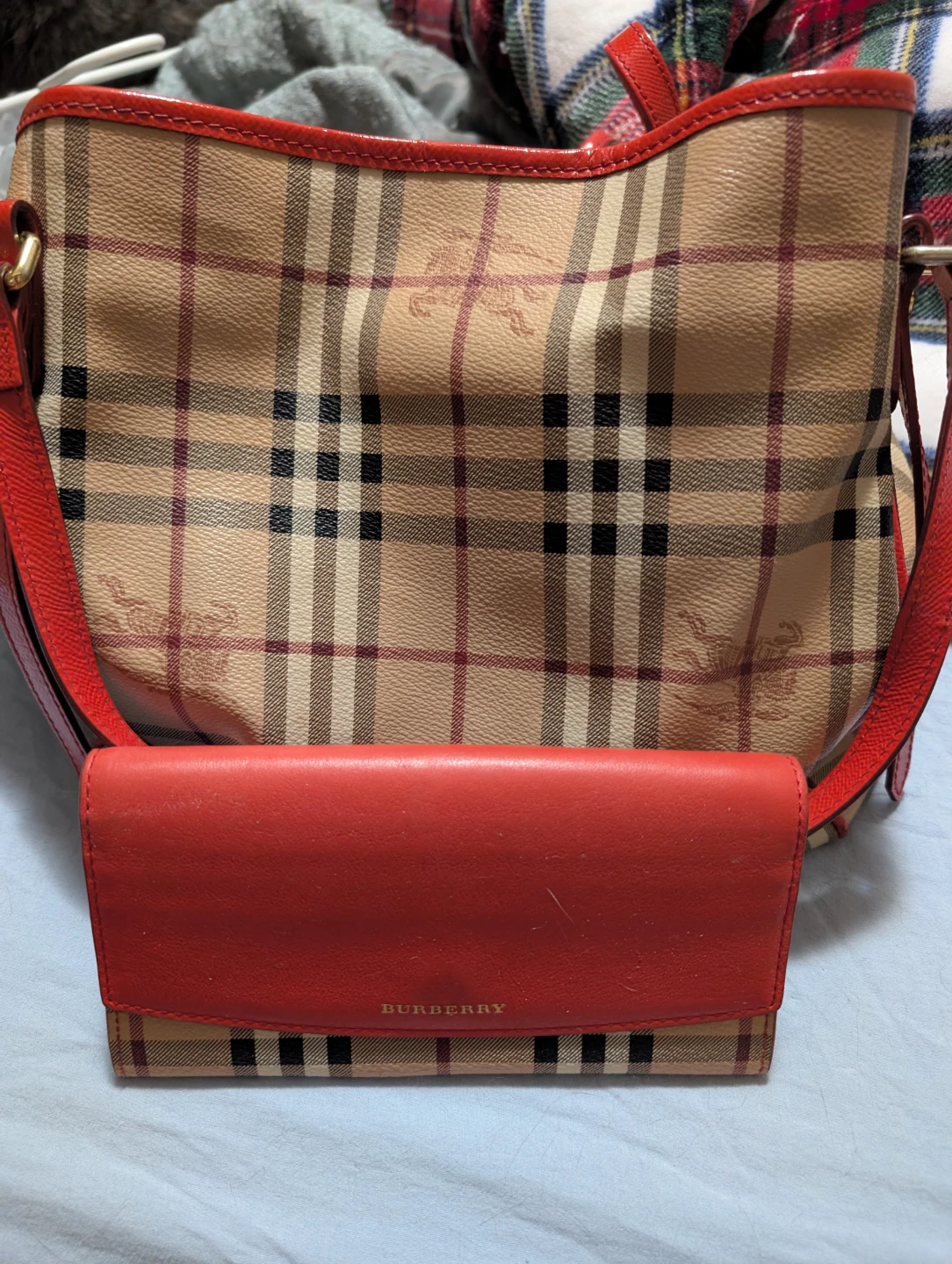 Burberry Haymarket Check & Red Leather Wallet