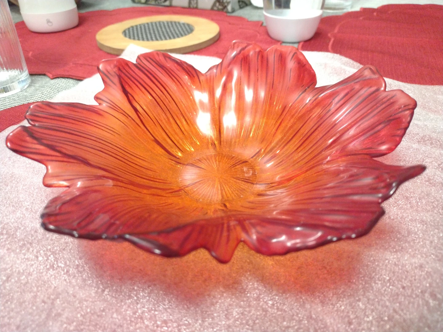 Orange and Red Glass Flower Dish