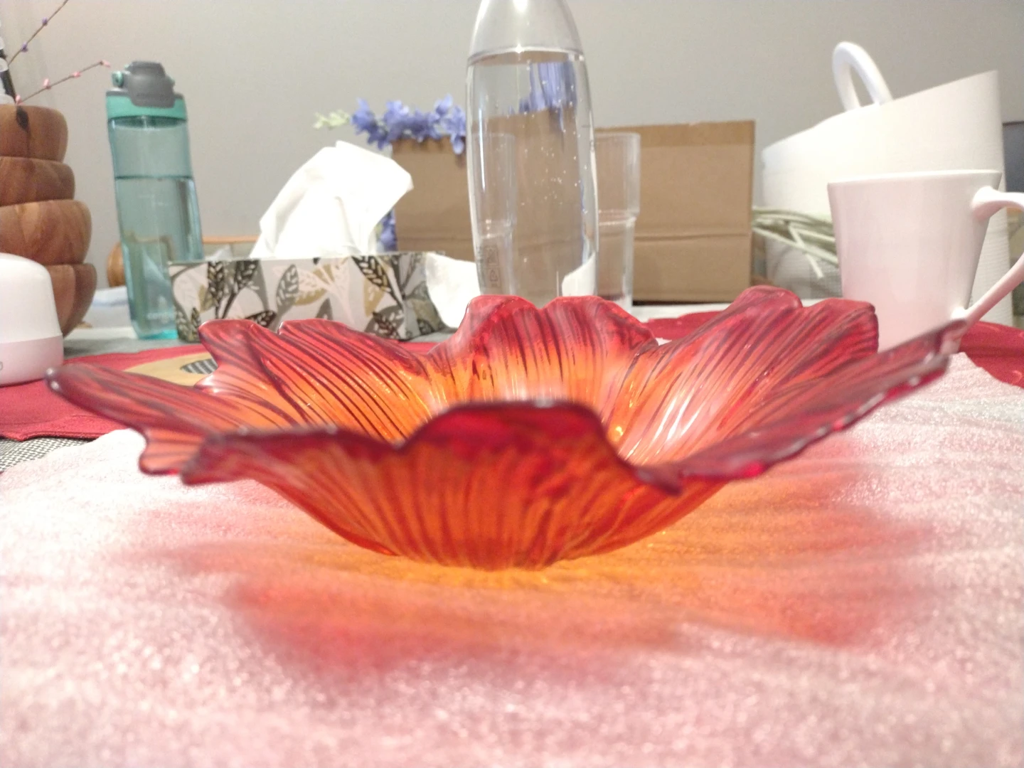 Orange and Red Glass Flower Dish - photo 2