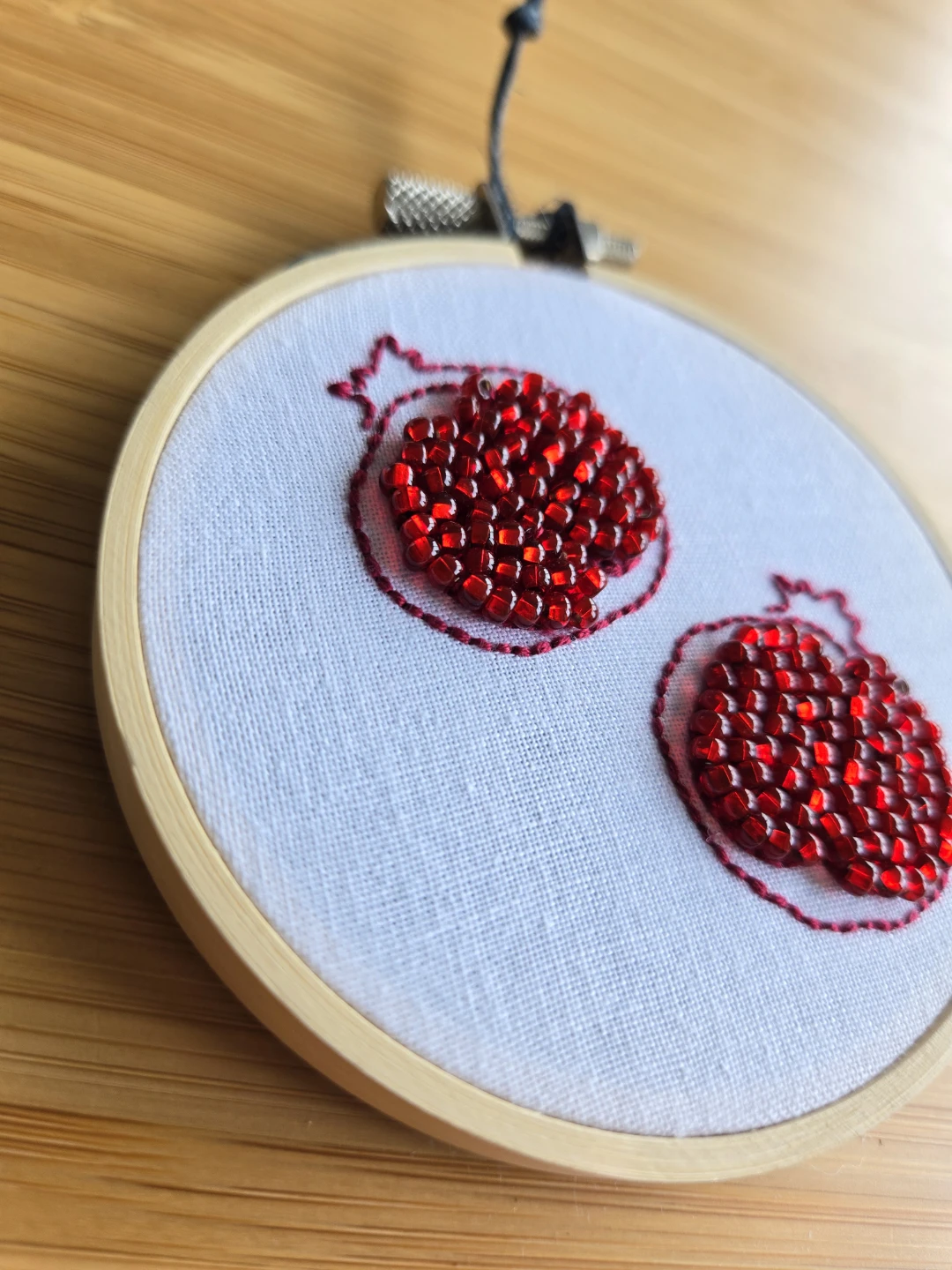 Handmade Embroidered Pomegranate 3.5inch Hoop Art