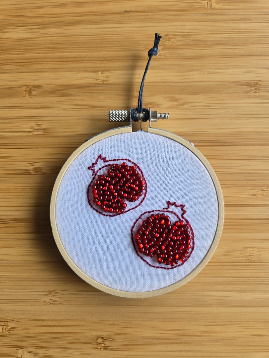 Handmade Embroidered Pomegranate 3.5inch Hoop Art - photo 2