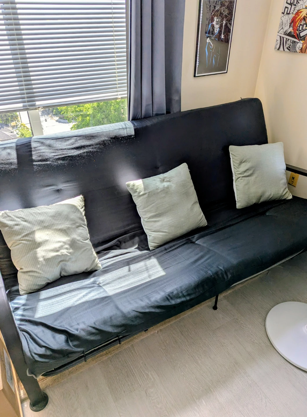 Black Futon Sofa Bed  w Pillows - photo 3