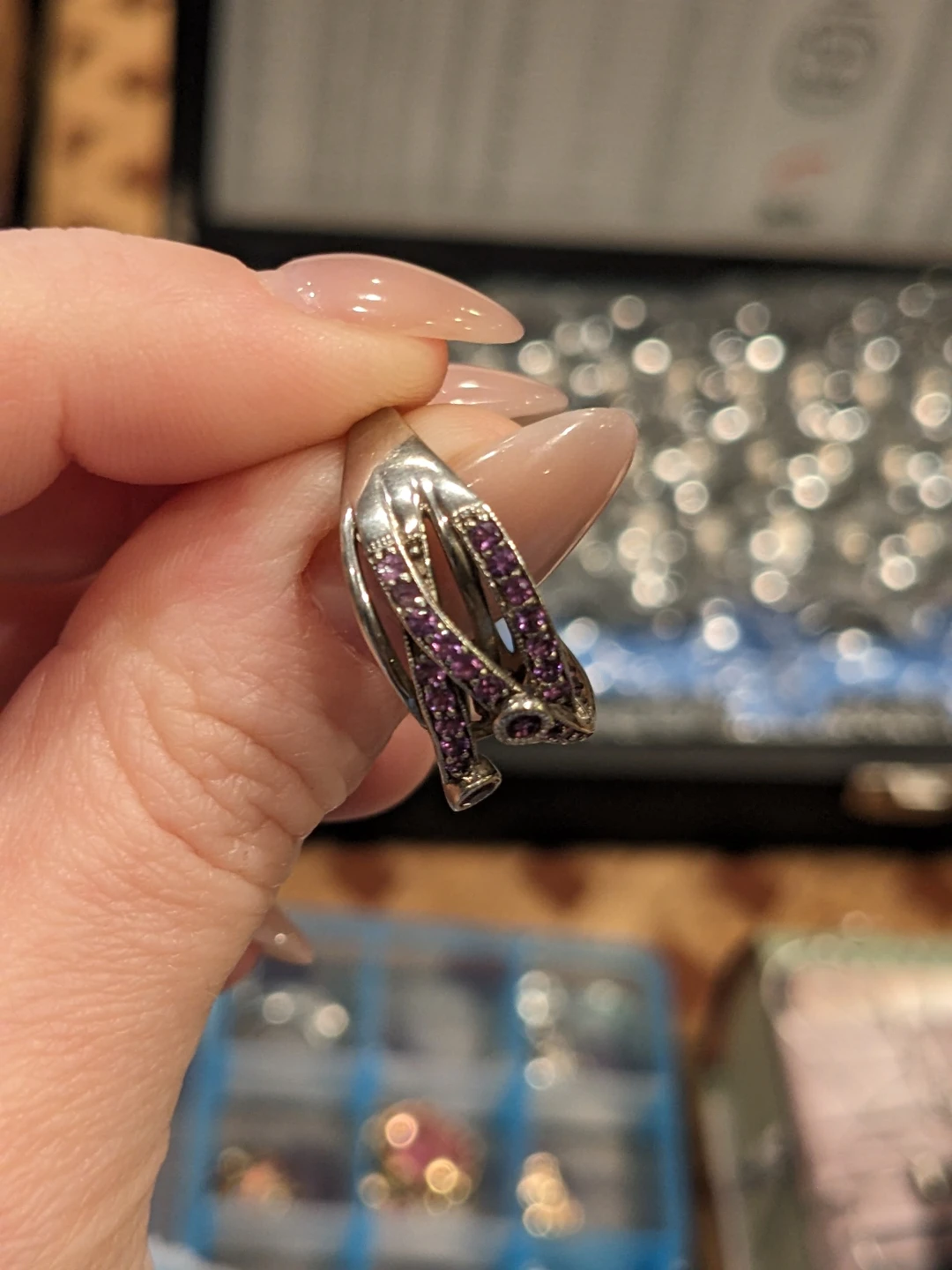 Size 6.5 Sterling Silver Purple Stone Ring - photo 3