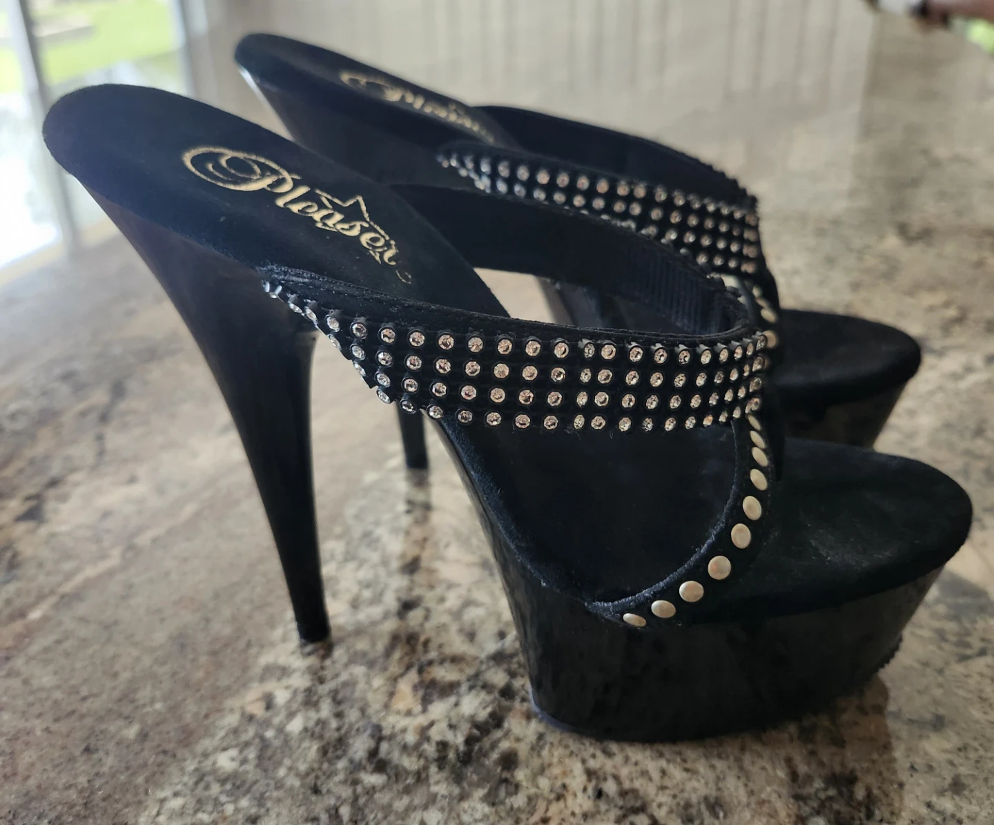 Size 8 Pleaser Black Studded Platform Heels