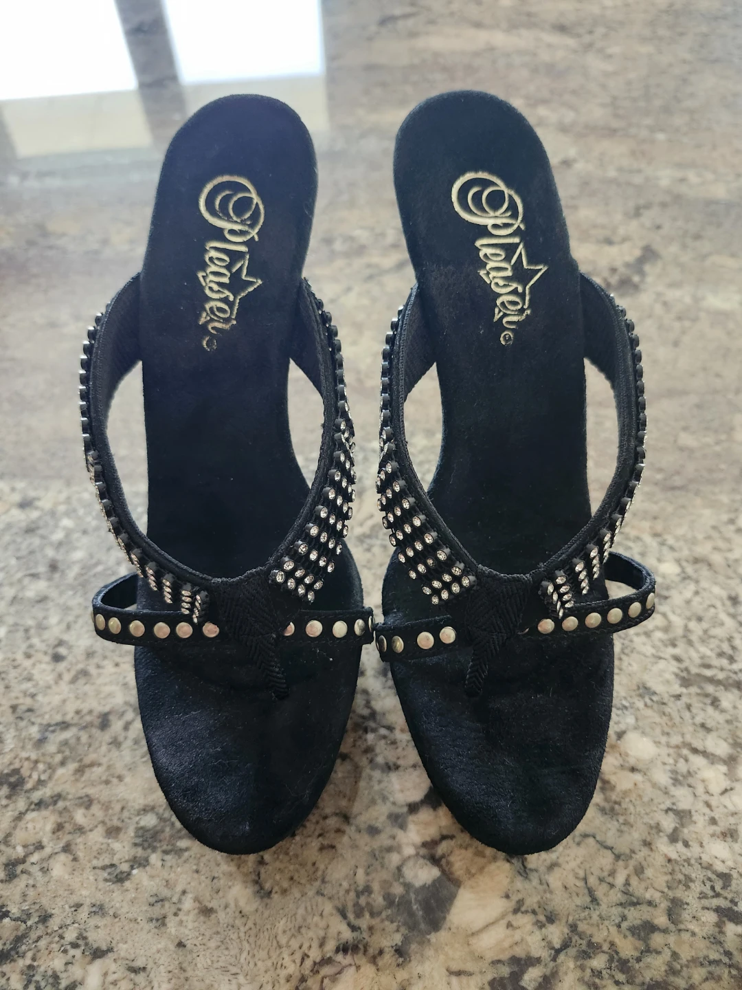 Size 8 Pleaser Black Studded Platform Heels - photo 2
